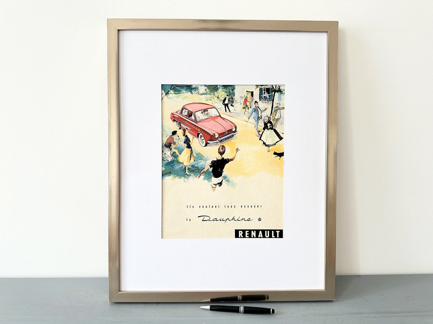Original 1950s Vintage Renault Advertisement Print: French Car Wall Art Poster