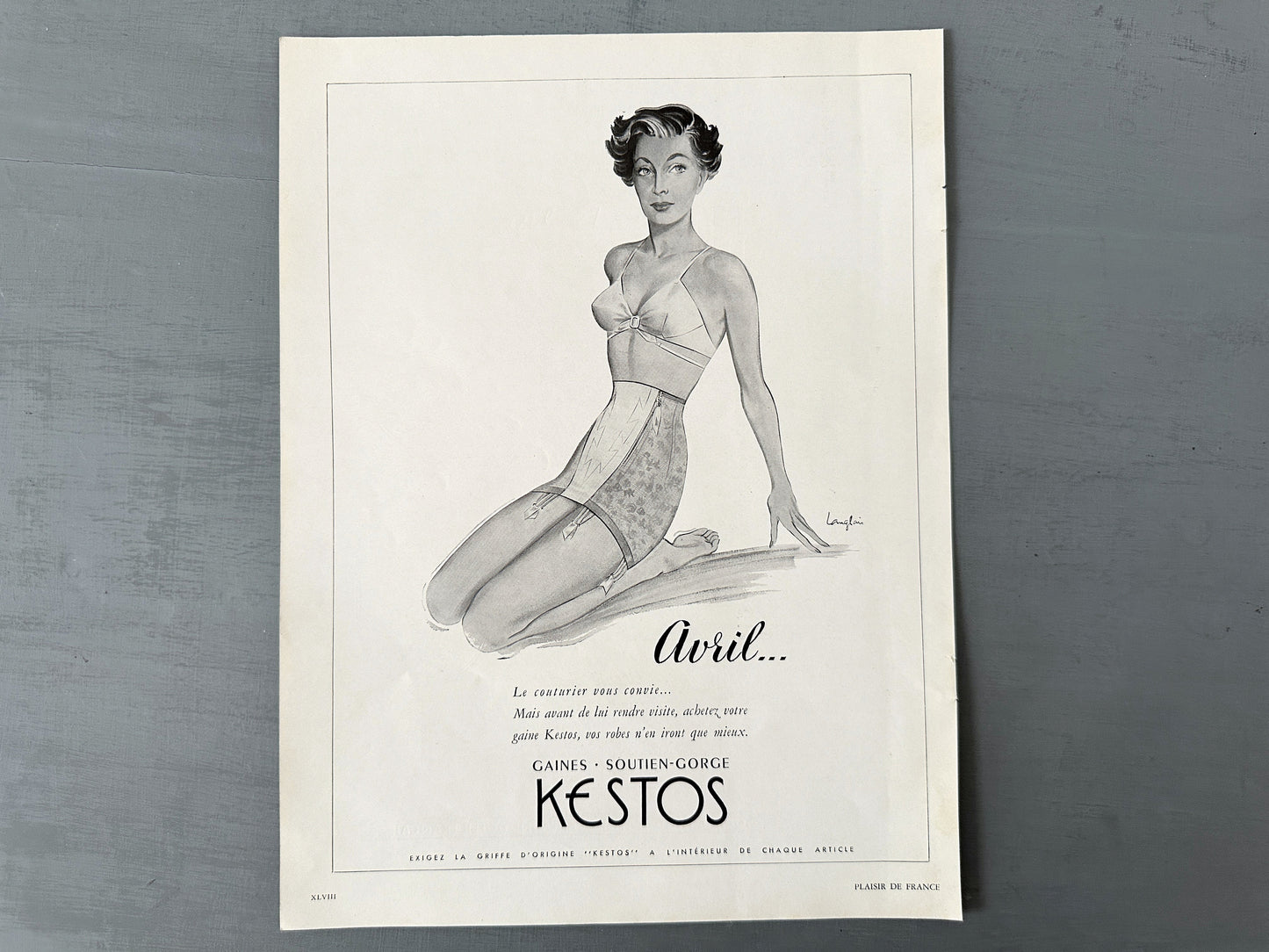 Authentic 1950s Vintage Lingerie Advertisement Print, Mid Century Paris Pin Up Girls Wall Art Print