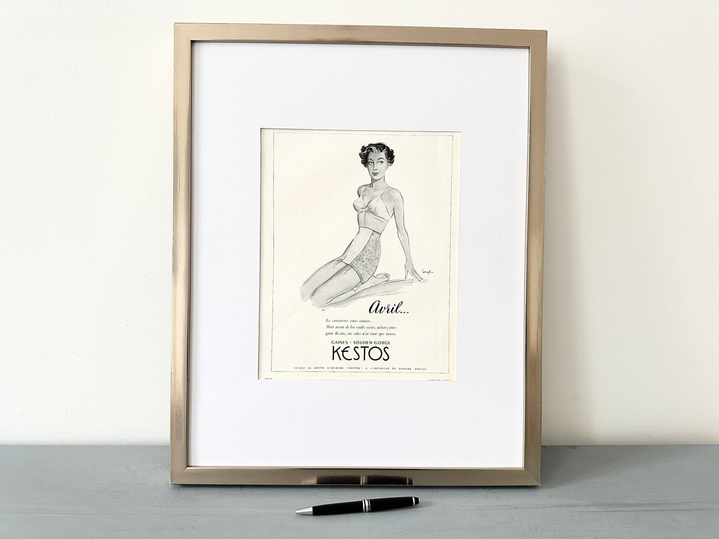 Authentic 1950s Vintage Lingerie Advertisement Print, Mid Century Paris Pin Up Girls Wall Art Print