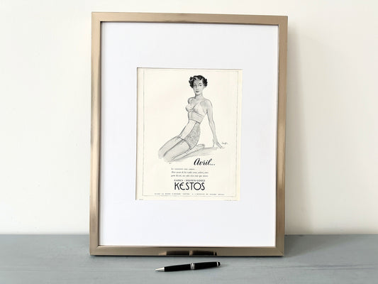 Authentic 1950s Vintage Lingerie Advertisement Print, Mid Century Paris Pin Up Girls Wall Art Print