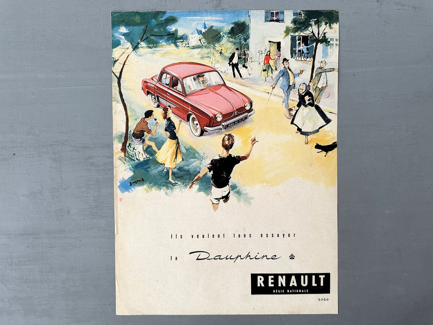 Original 1950s Vintage Renault Advertisement Print: French Car Wall Art Poster