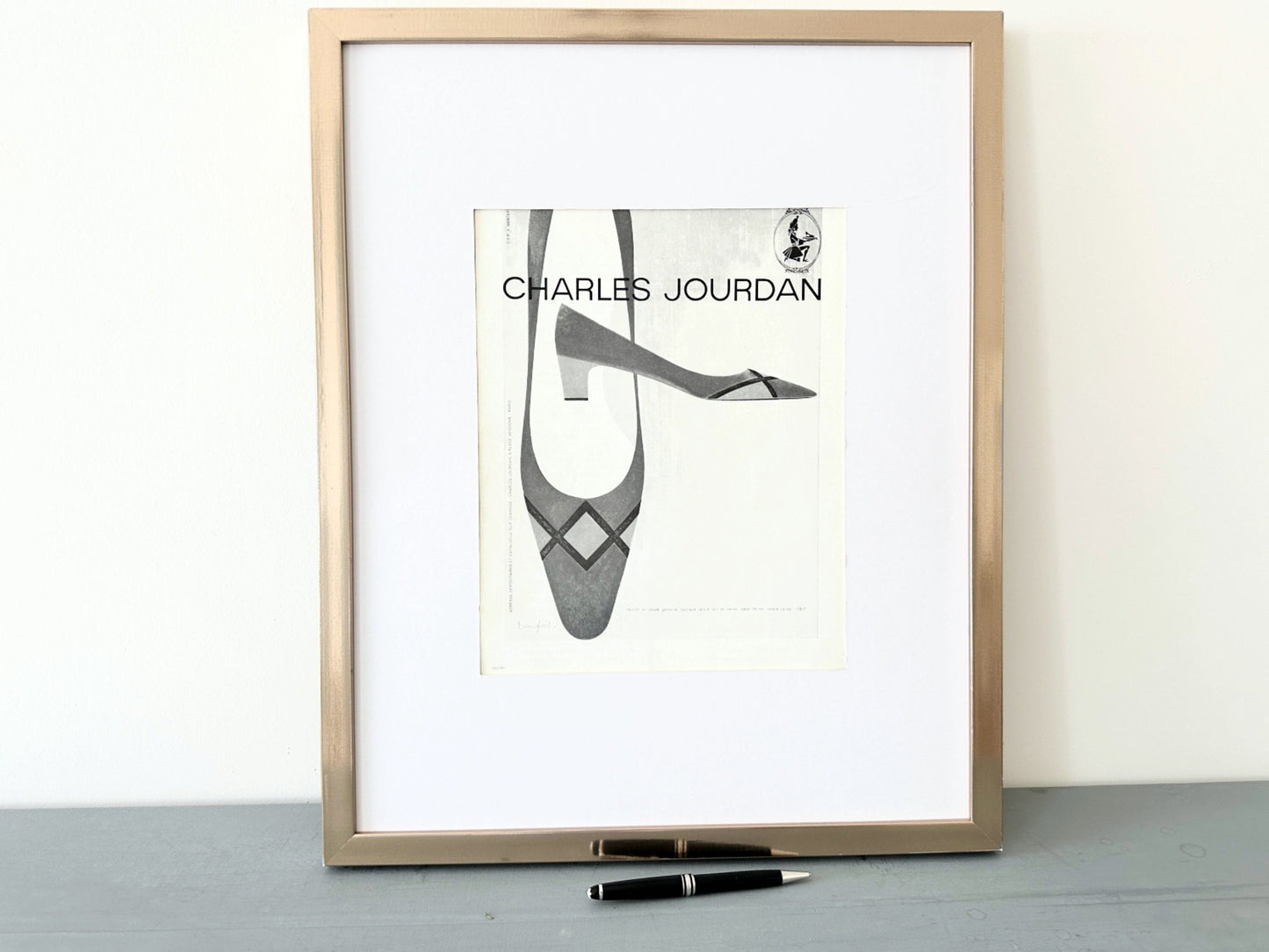 Vintage Charles Jourdan Shoe Ad Print: French Fashion Illustration