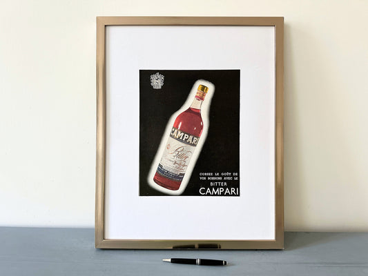 Authentic 1950s Vintage Campari Bitter Bottle Poster: French Aperitif Advertisement