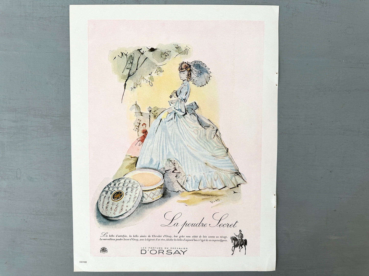 Original 1940s French Vintage Beauty Advertisement Print:  Belle Epoque Style Face Powder Poster