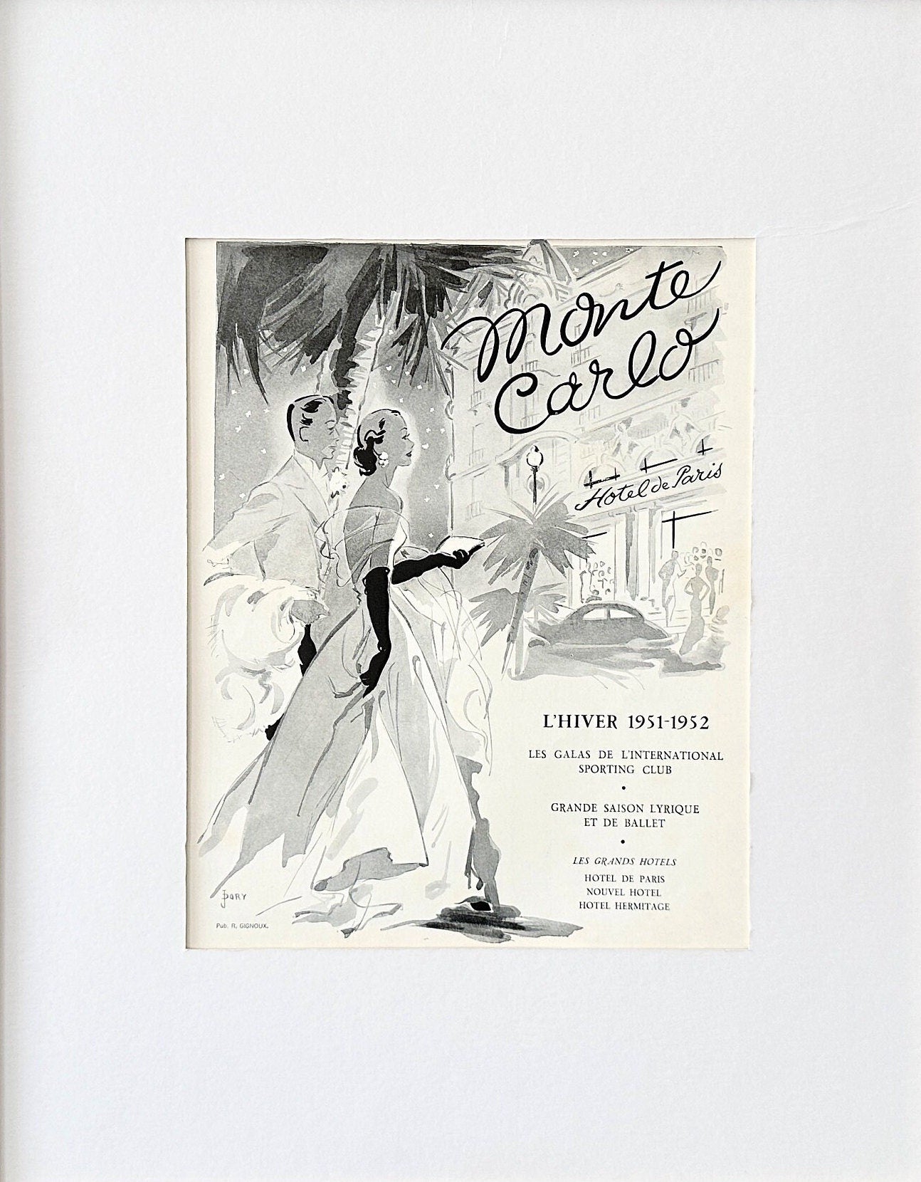 Original 1950s Vintage Monaco Travel Poster: Monte Carlo Tourism Ad Print