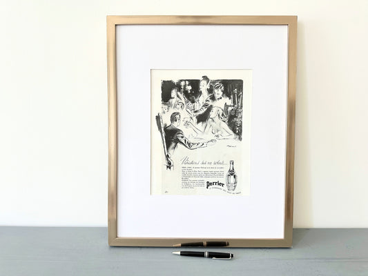 Original 1940s French Vintage Mineral Water Perrier Ad Print: Mid-Century Kitchen Wall Decor