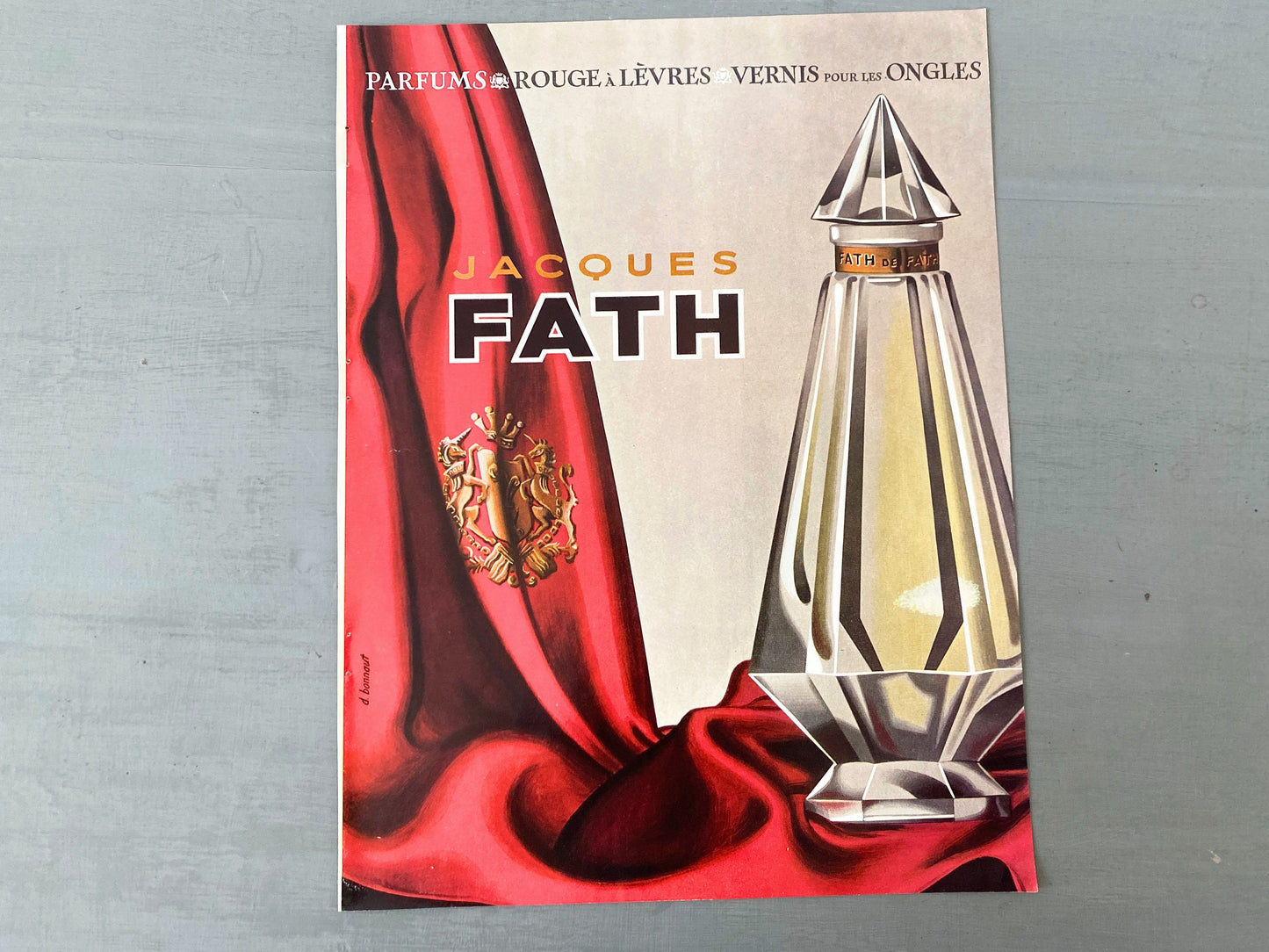 Authentic 1950s French Perfume Bottle Ad Print: Vintage Vogue Magazine Page
