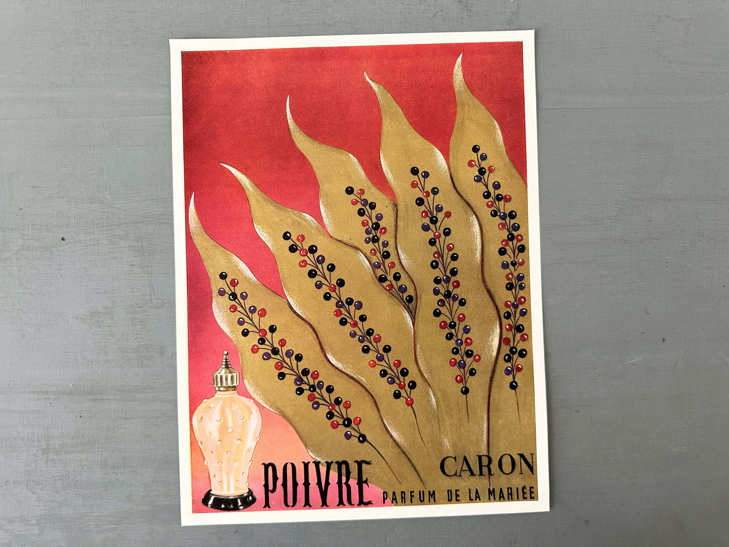 Authentic 1950s Vintage Caron Perfume Ad Print: French Gold Ink Wall Art Poster