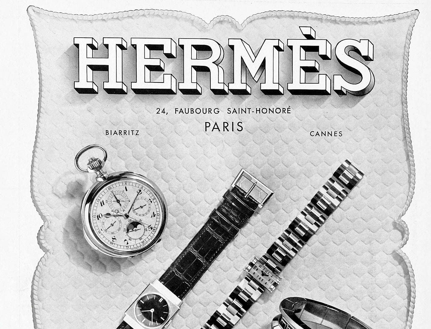 Authentic 1930s Vintage Hermes Watch Advertisement Print, Mid Century Glam Room or Office Wall Poster