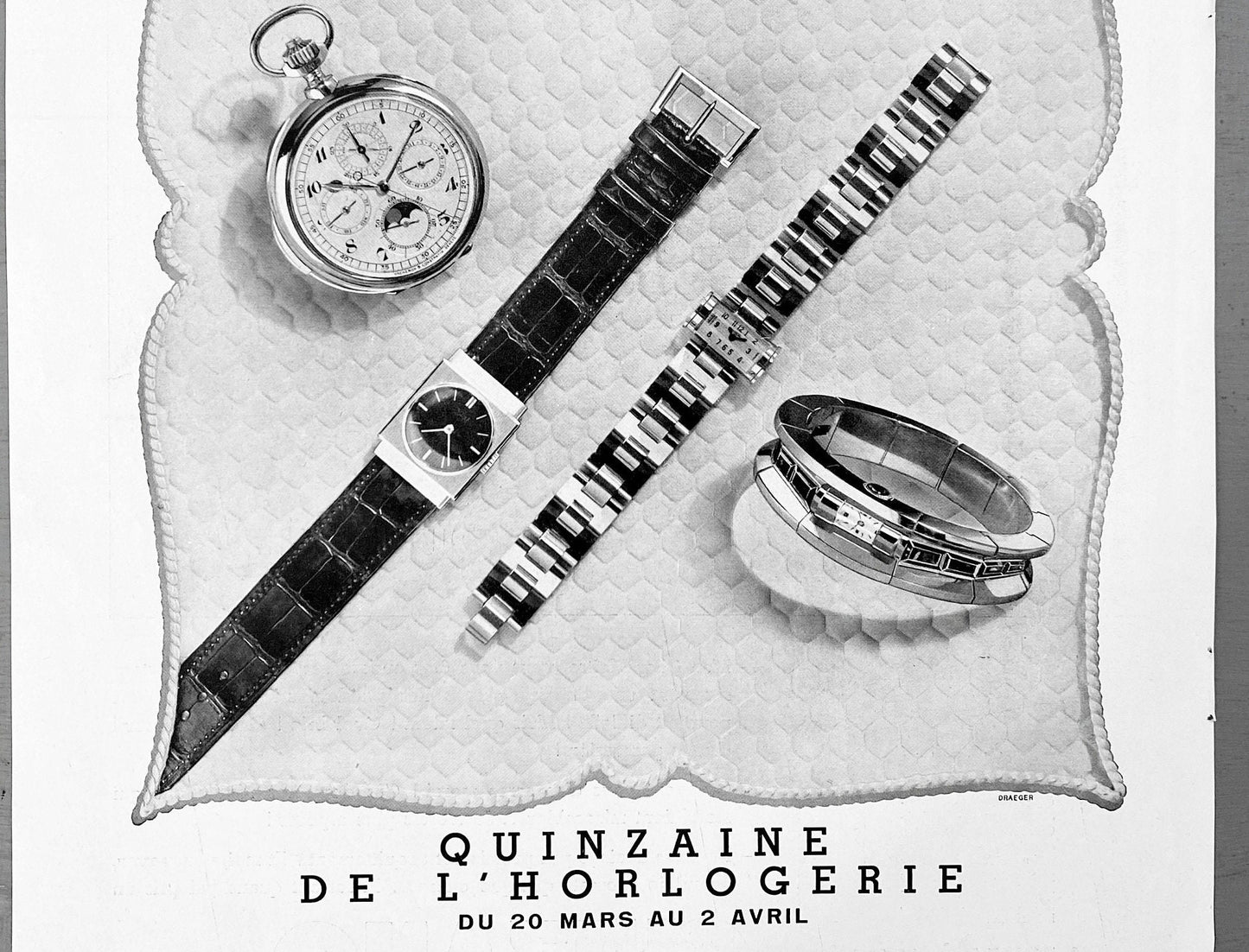 Authentic 1930s Vintage Hermes Watch Advertisement Print, Mid Century Glam Room or Office Wall Poster