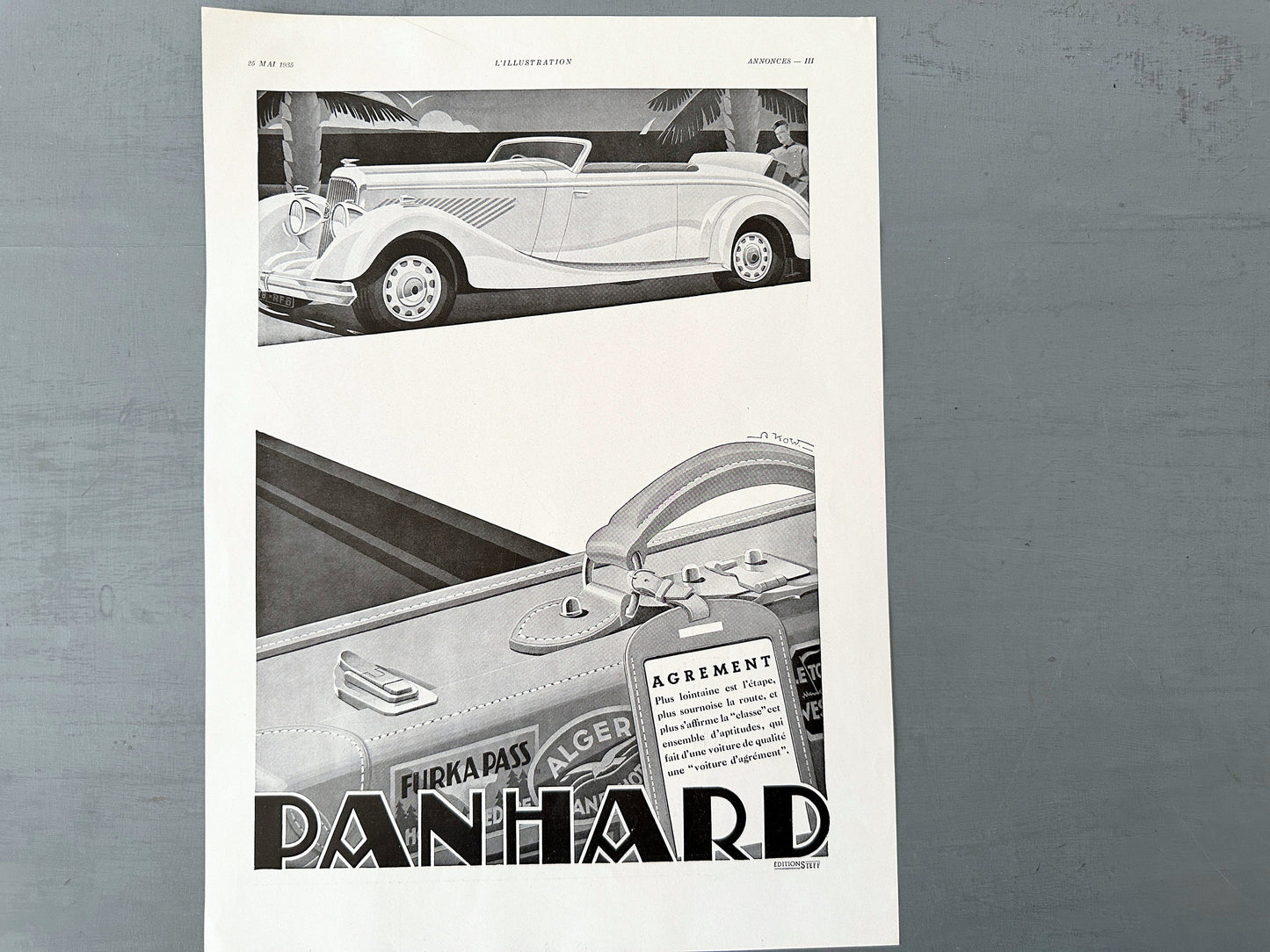 Authentic 1930s Vintage Panhard Car Ad: French Supercar Drawing, Garage Wall Art
