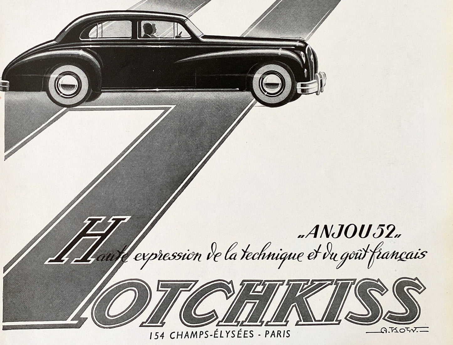 Authentic 1940s Vintage French Car Print: Hotchkiss Automotive Ad, Arc De Triomphe Art