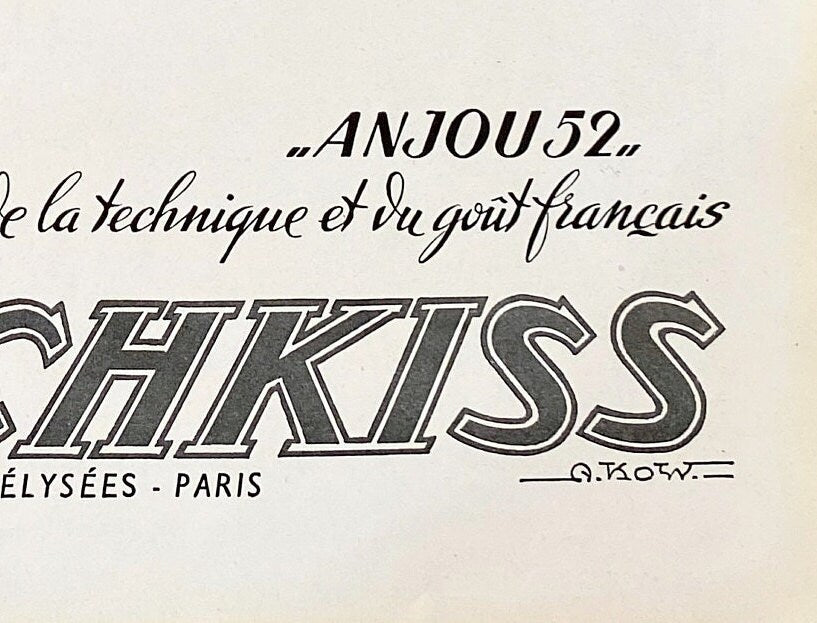 Authentic 1940s Vintage French Car Print: Hotchkiss Automotive Ad, Arc De Triomphe Art