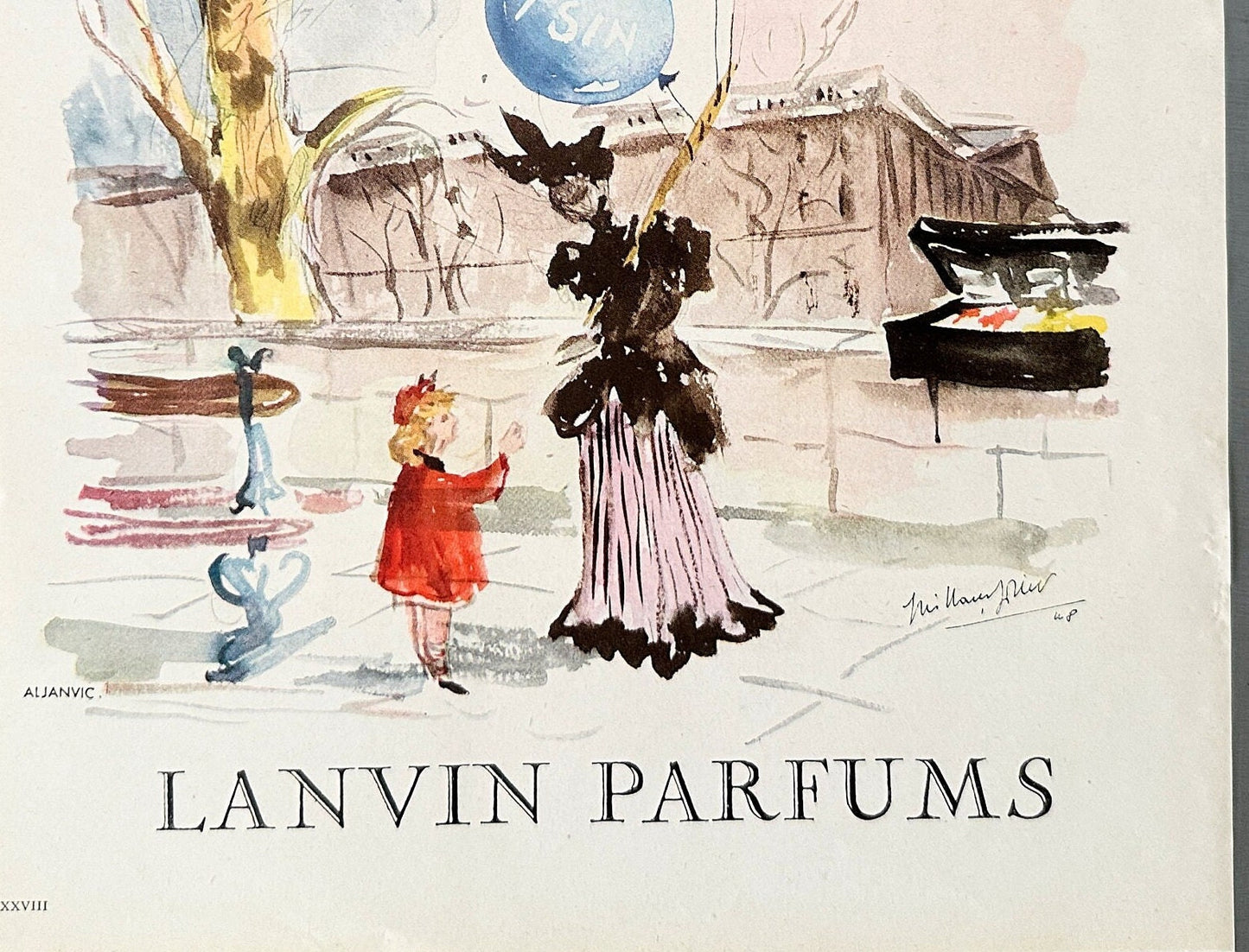 Authentic 1950s Vintage Lanvin Perfume Advertisement Print: Original Guillaume Gillet Illustration Poster
