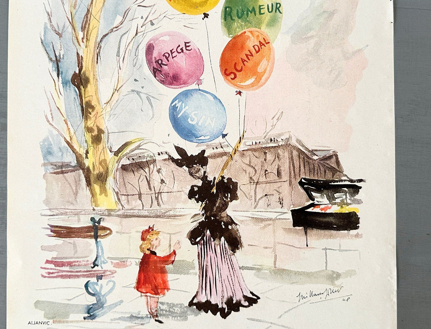 Authentic 1950s Vintage Lanvin Perfume Advertisement Print: Original Guillaume Gillet Illustration Poster