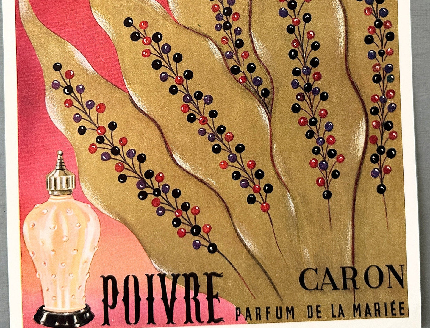 Authentic 1950s Vintage Caron Perfume Ad Print: French Gold Ink Wall Art Poster