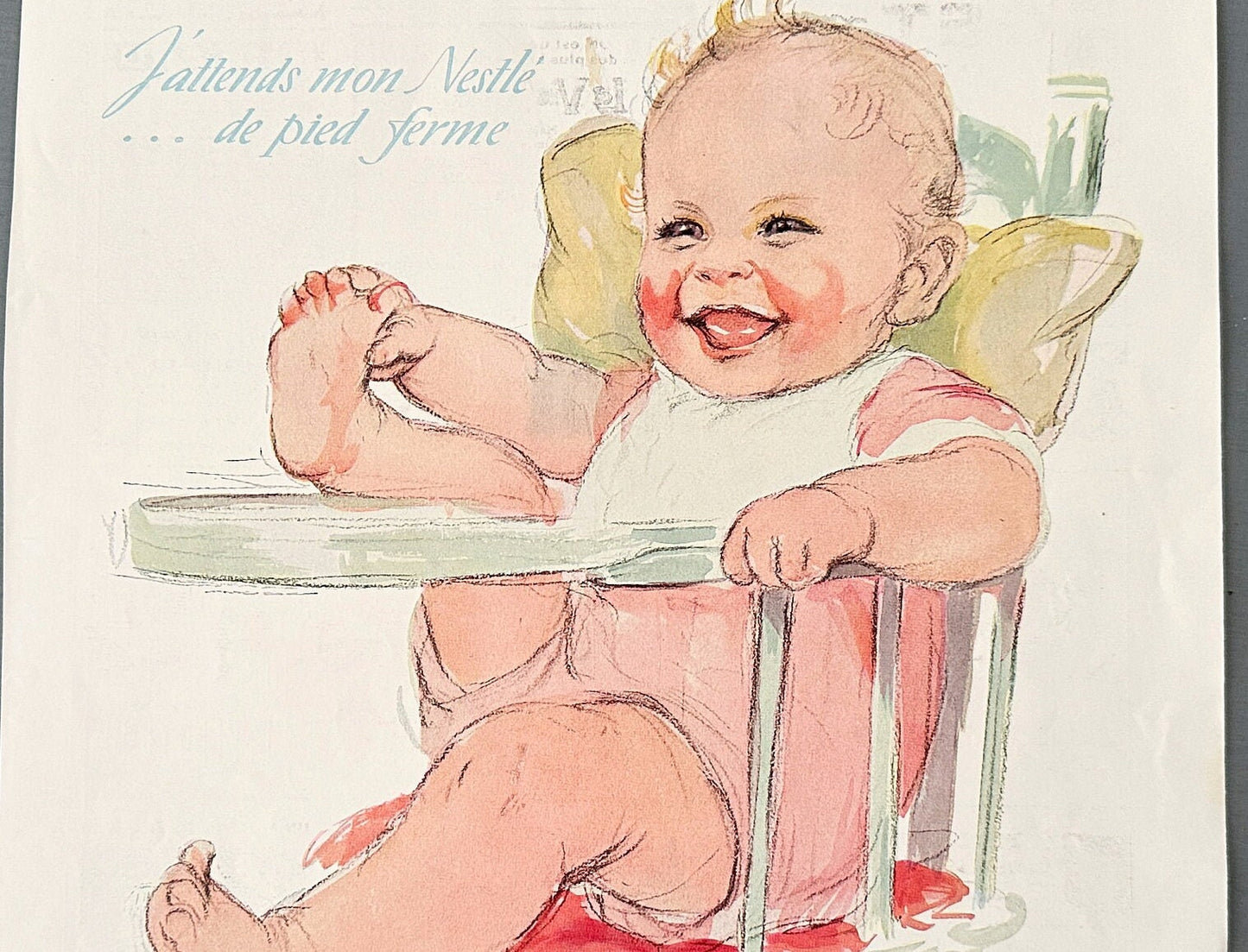 Authentic 1930s Vintage Nestle Ad Print Wall Art: Original French Baby Poster