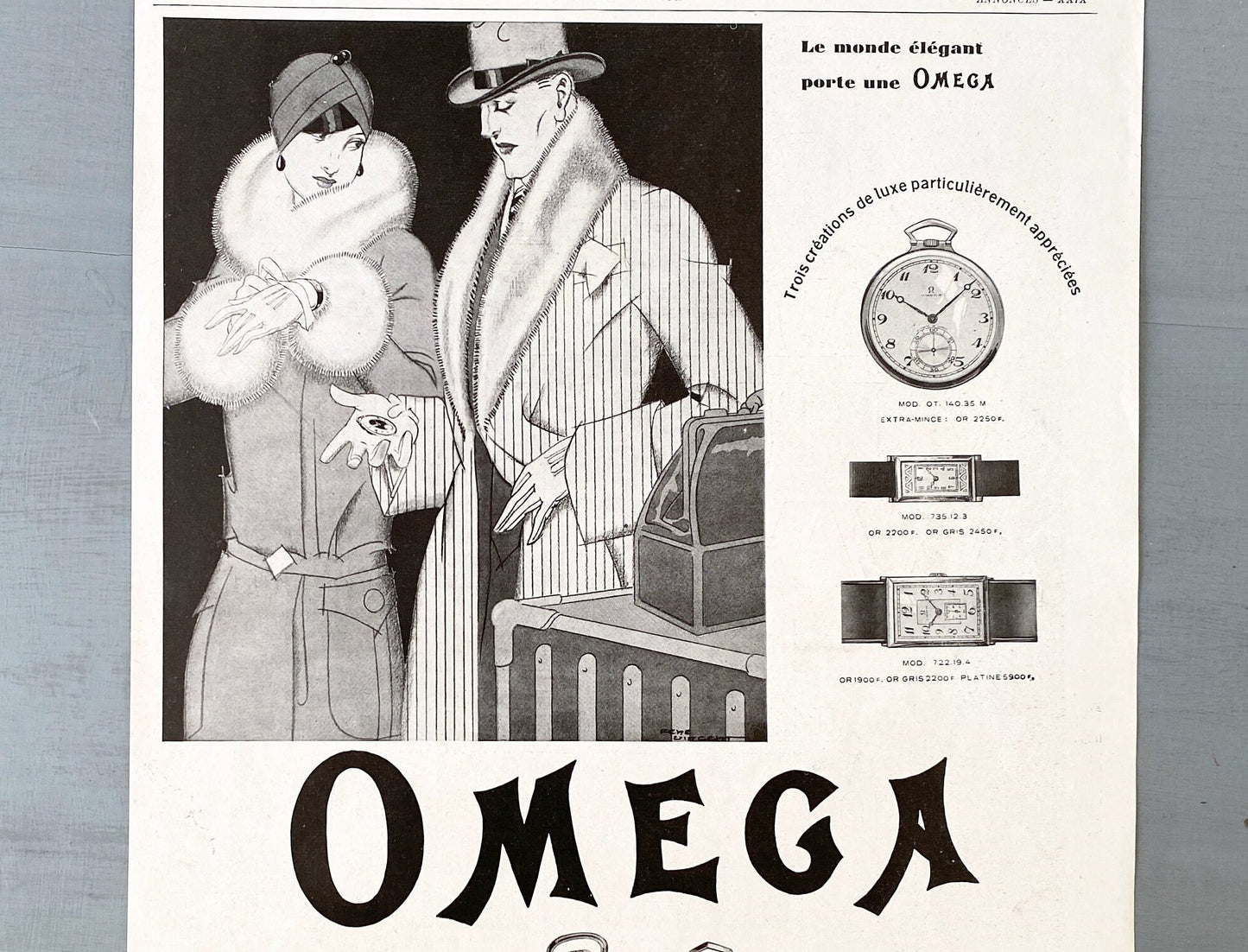 1920s Omega Watch Ad: Original French Vintage Poster, Mid-Century Modern
