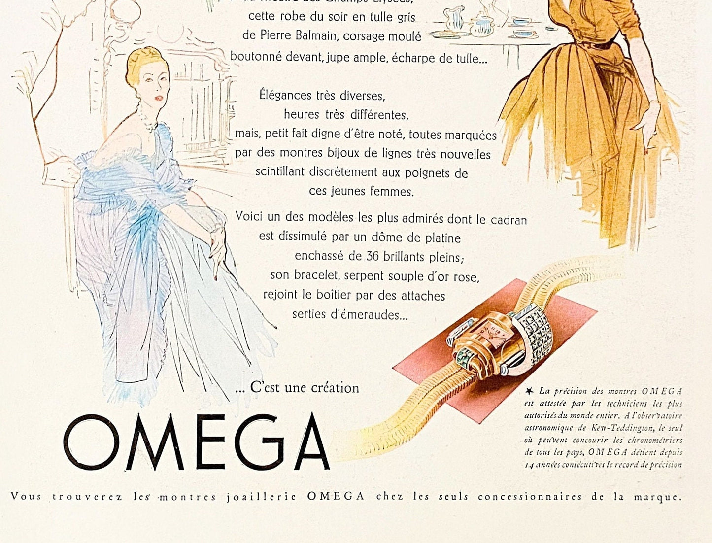 Authentic 1950s Vintage Omega Watch Ad Poster by Rene Gruau: Swiss High Horology Luxury Print