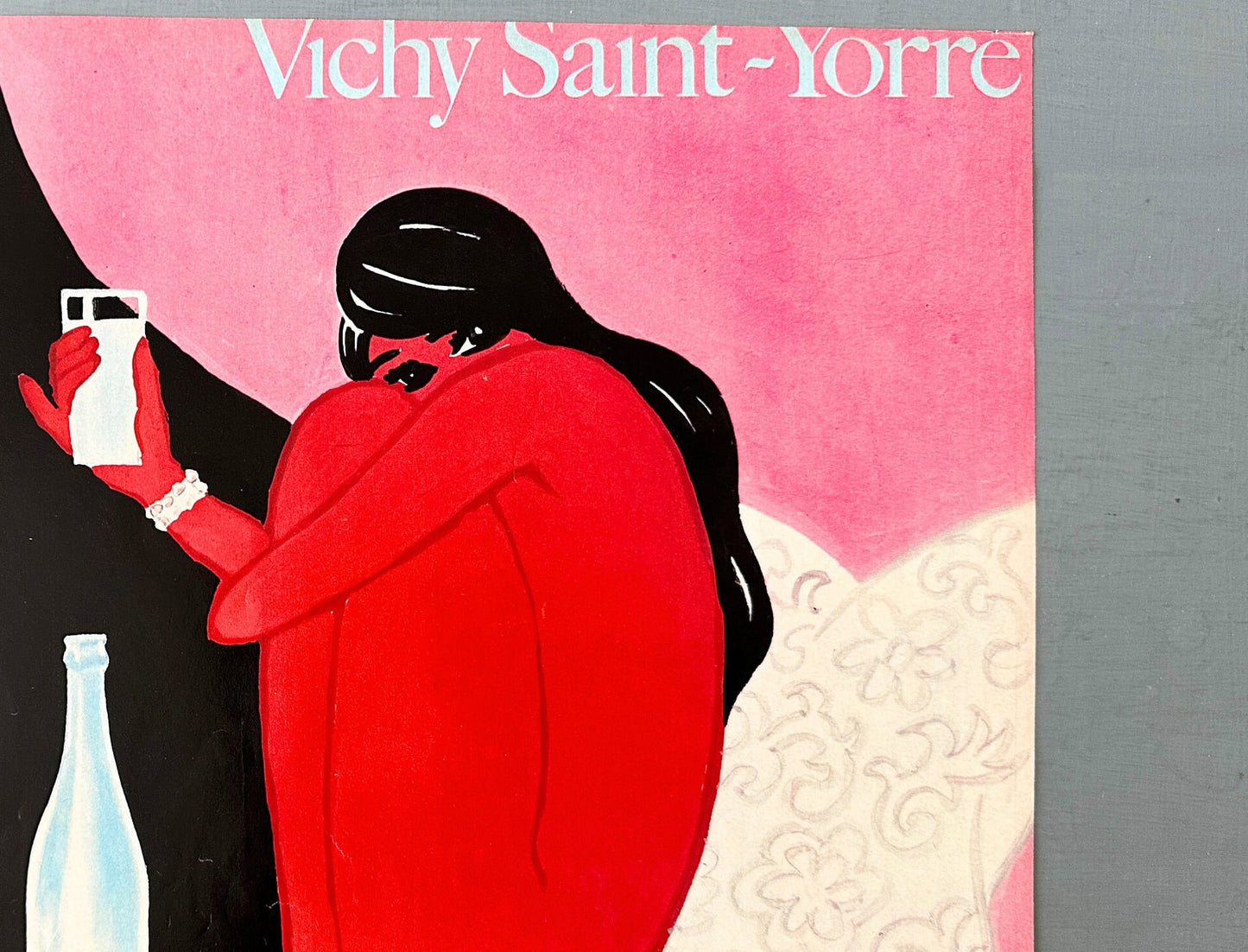 Authentic 1970s Vintage Vichy Mineral Water Poster: Bernard Villemot French Advertisement Print