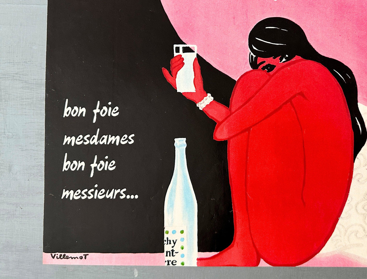 Authentic 1970s Vintage Vichy Mineral Water Poster: Bernard Villemot French Advertisement Print