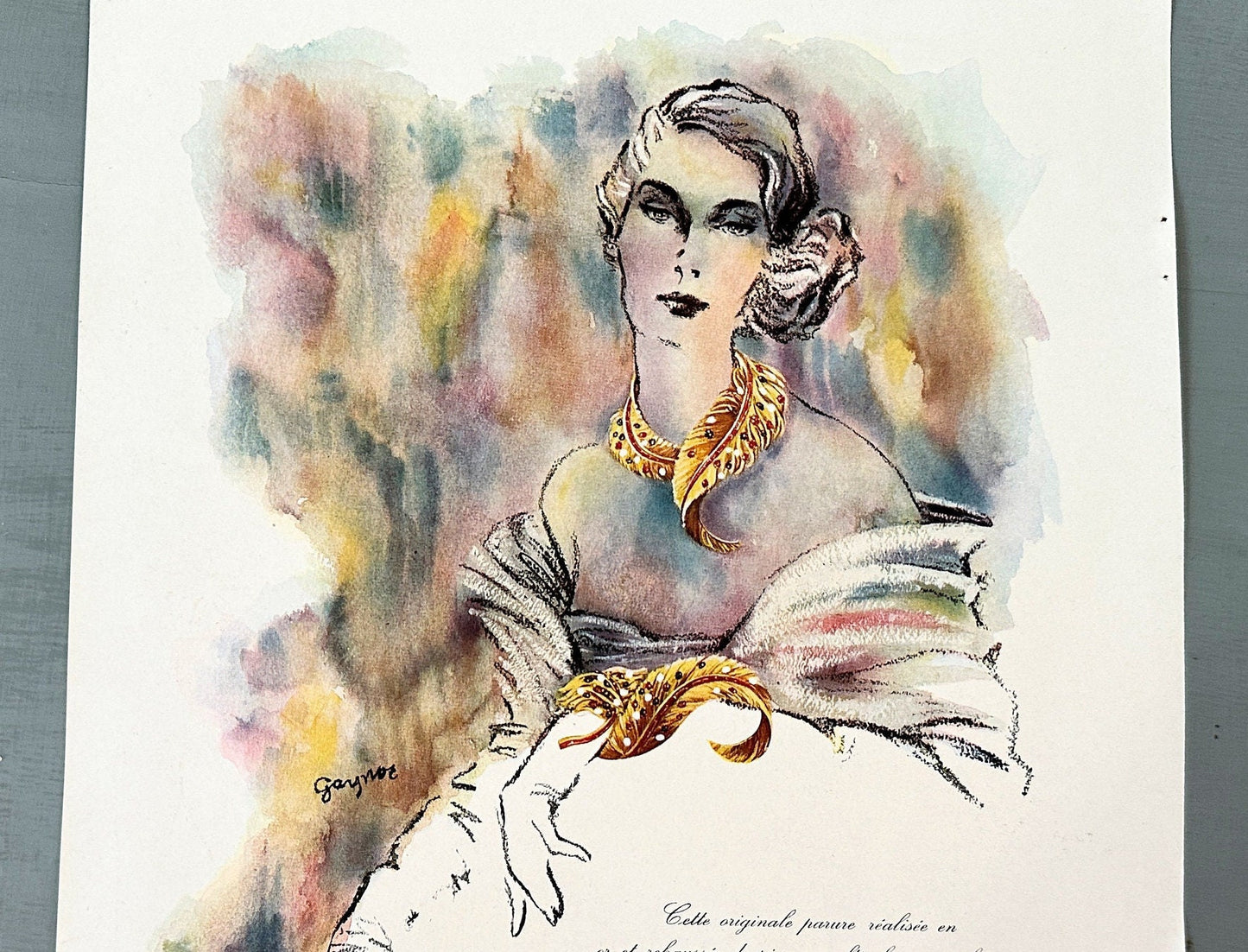 Authentic 1950s Vintage Boucheron Jewelry Print: Rare French Advertisement, Paris Glam Woman Portrait