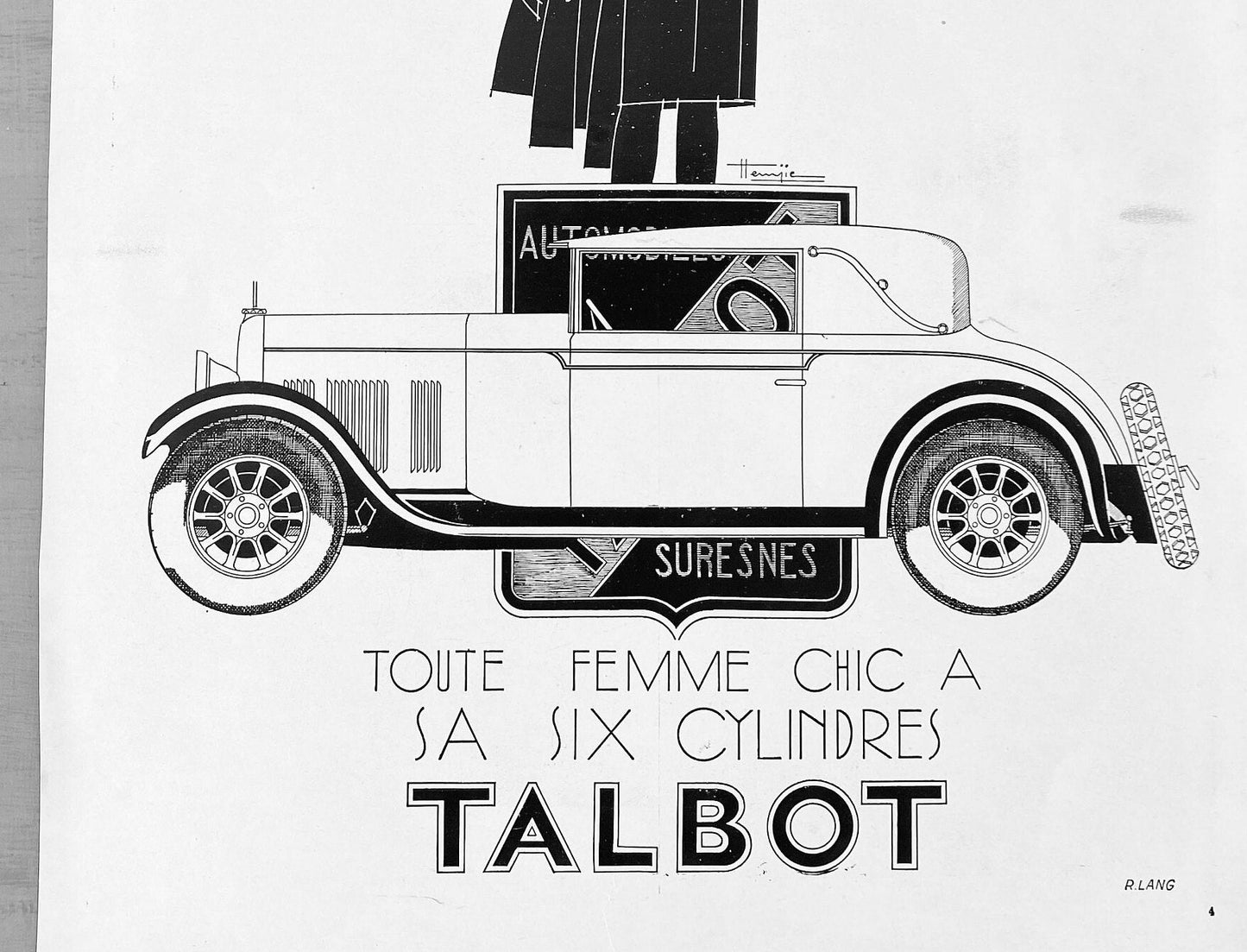 Authentic 1930s Vintage Talbot Car Ad Print: French Mid-Century Garage Wall Art Poster