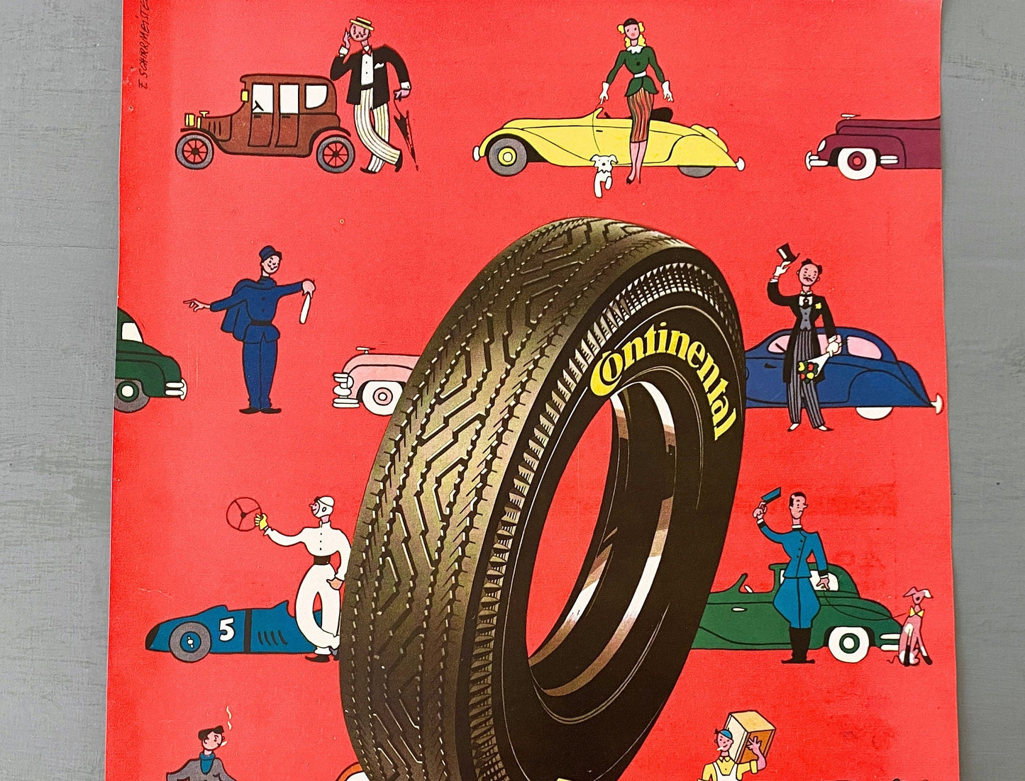 French Vintage Continental Tires Poster: Mid-Century Modern Automotive Art