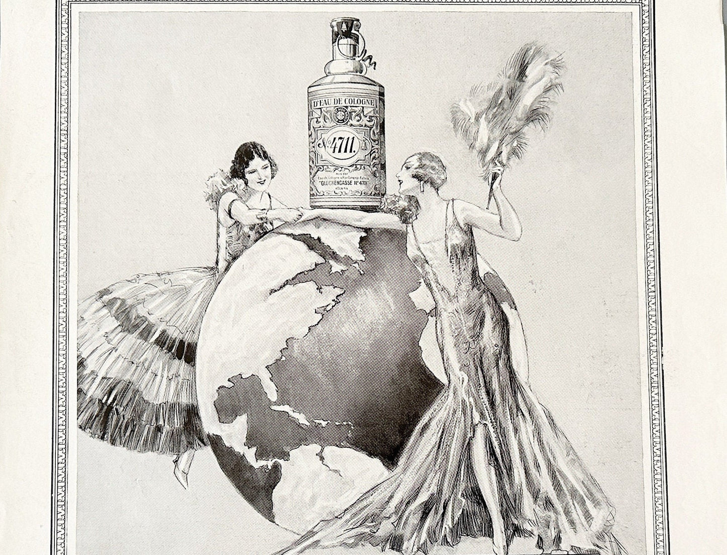Original 1920s Vintage 4711 Cologne Print: French Parisian Perfume Ad Poster