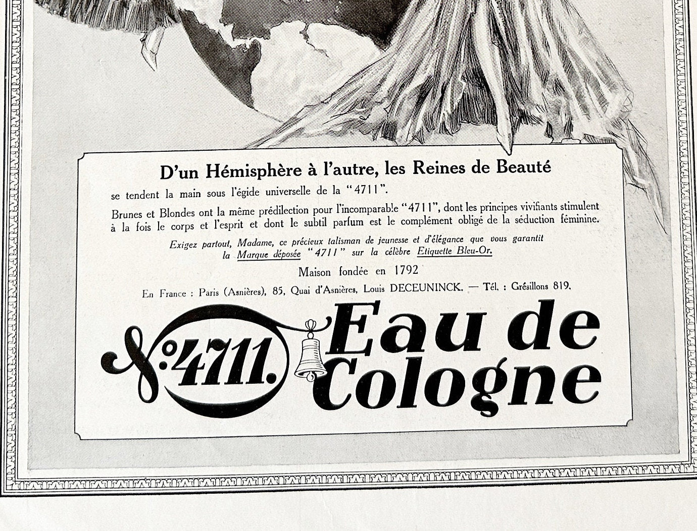 Original 1920s Vintage 4711 Cologne Print: French Parisian Perfume Ad Poster