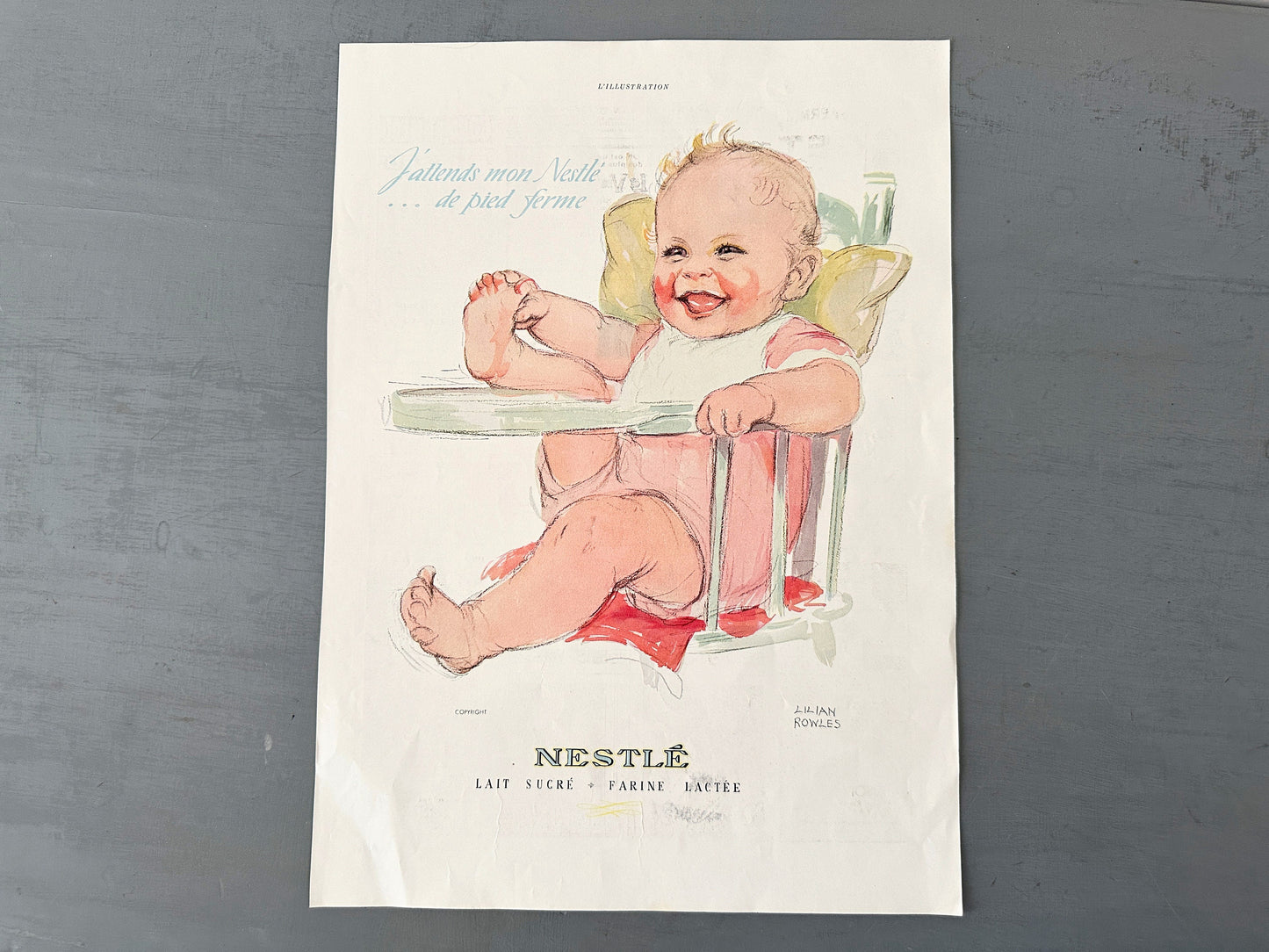 Authentic 1930s Vintage Nestle Ad Print Wall Art: Original French Baby Poster