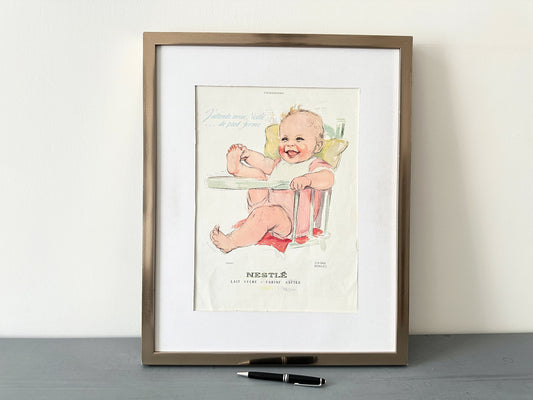 Authentic 1930s Vintage Nestle Ad Print Wall Art: Original French Baby Poster