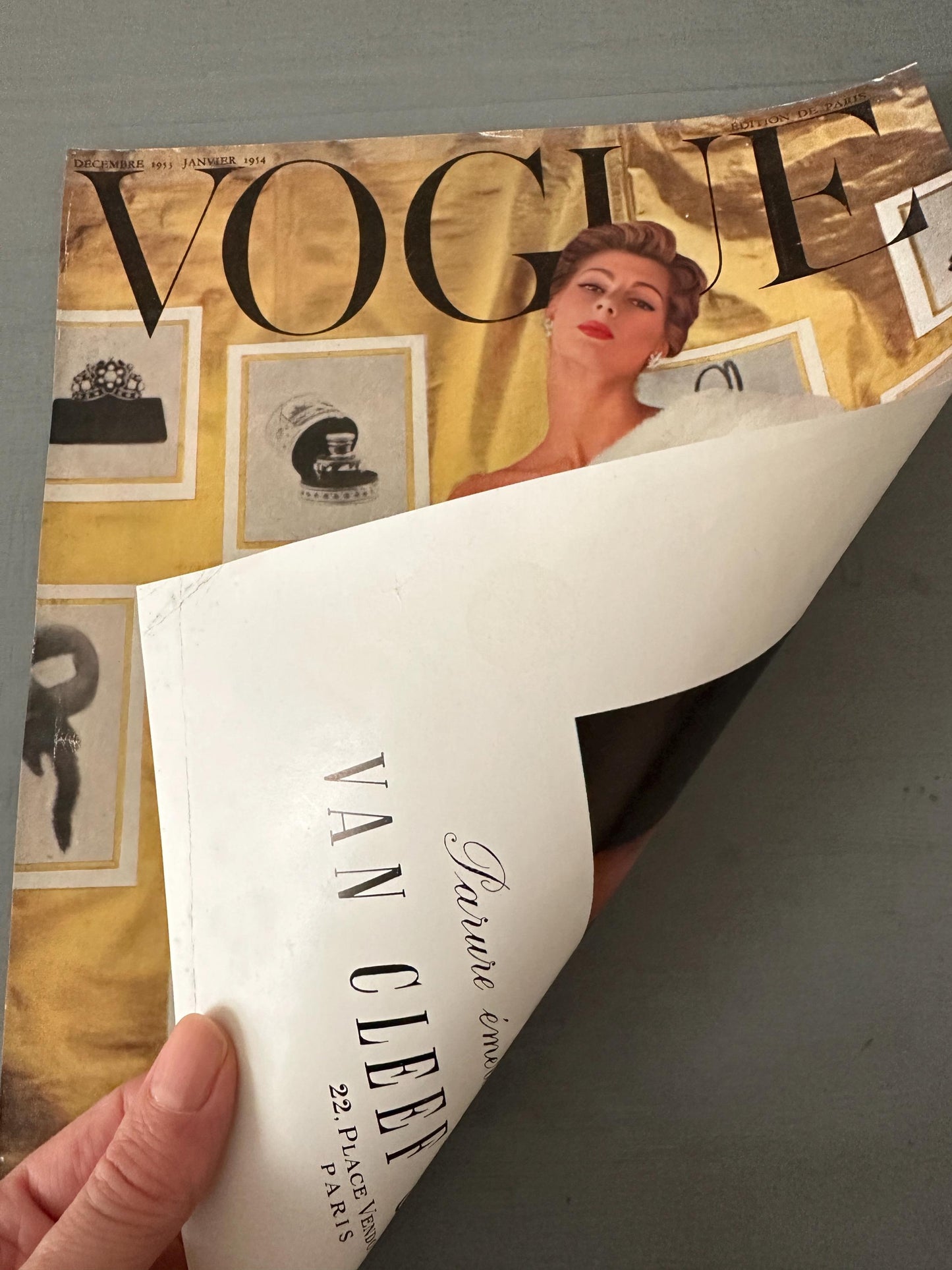 Authentic Vintage 1950s Vogue Cover Poster, Original French Magazine Page