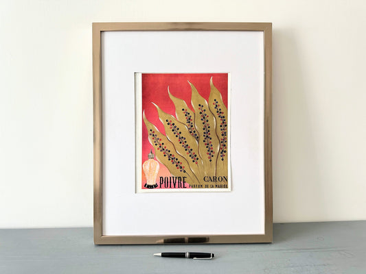Authentic 1950s Vintage Caron Perfume Ad Print: French Gold Ink Wall Art Poster