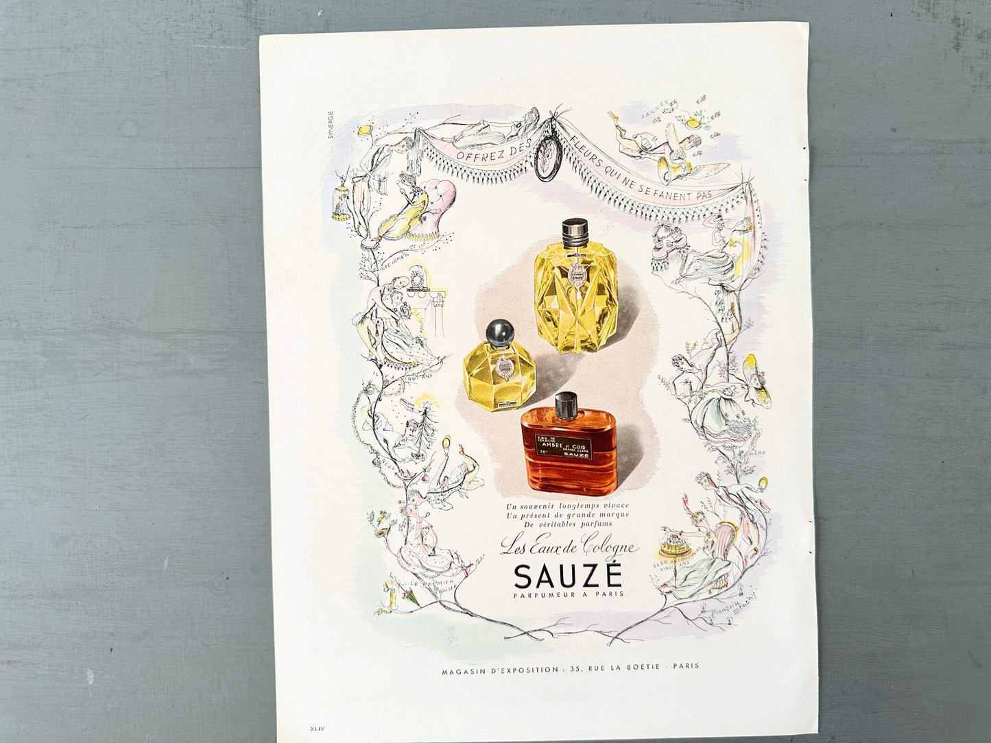 Vintage Sauze Perfume Advertisement Print: Francoise Estachy Lithograph