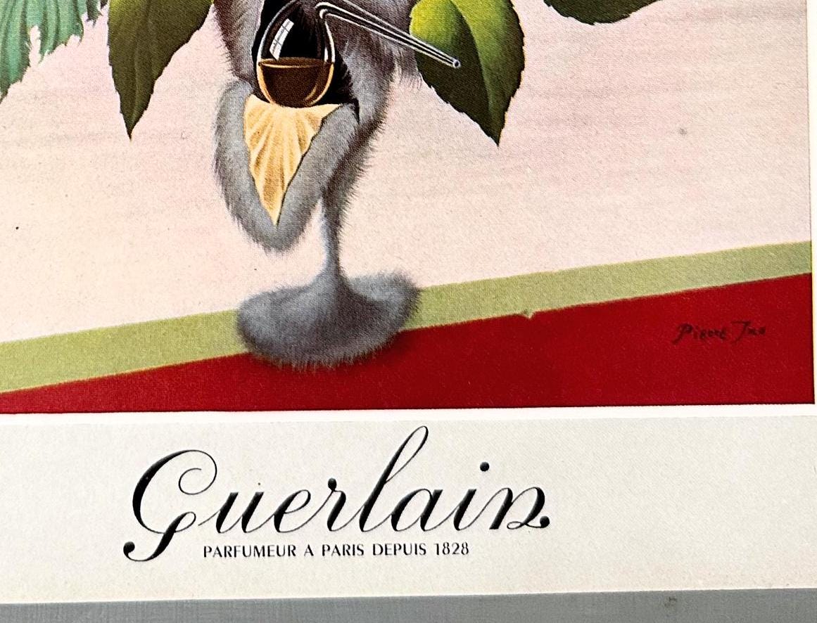 Authentic 1950s Vintage Guerlain Perfume Ad Print: Original French Fashion Illustration
