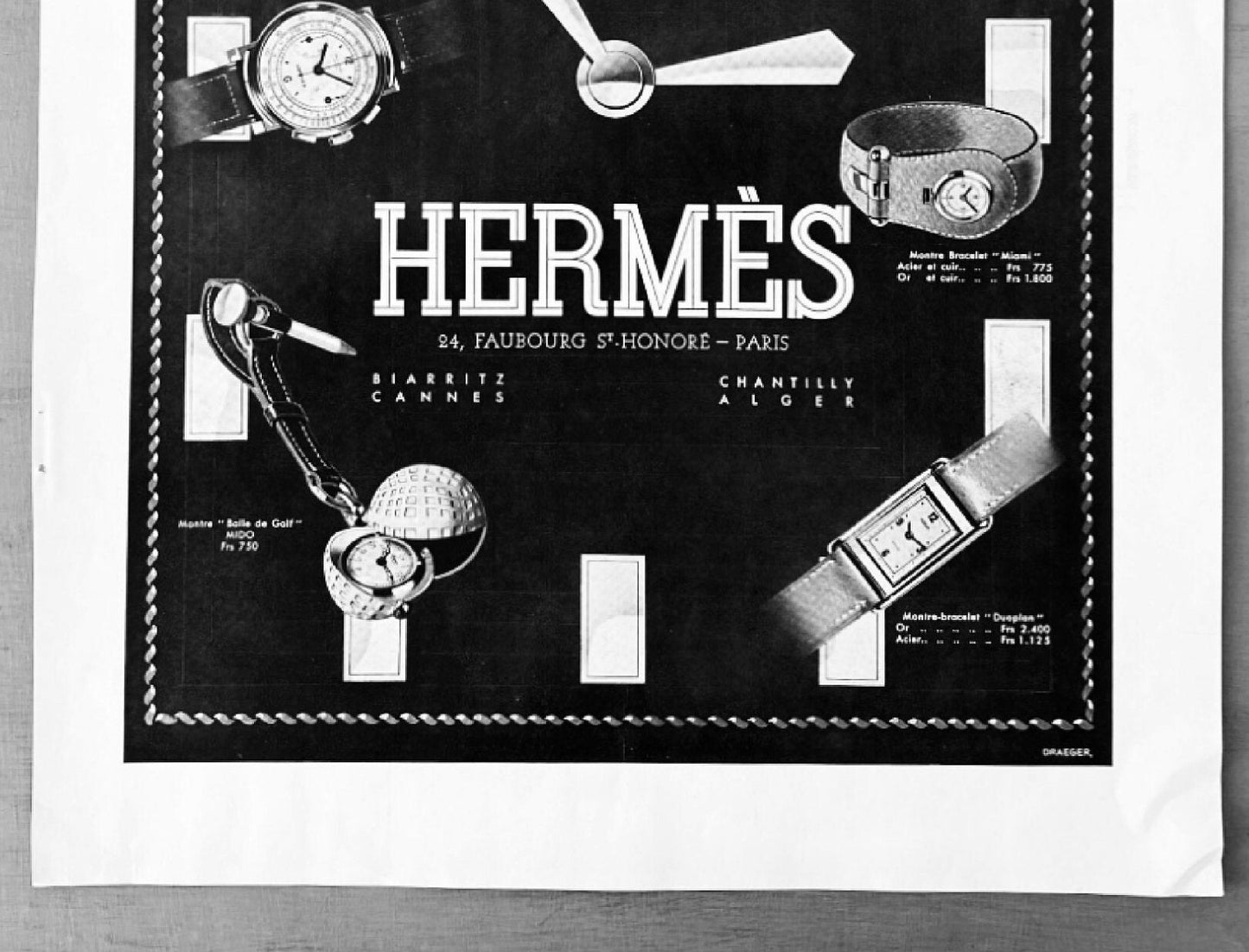 Authentic 1930s Vintage Hermes Advertisement Print,  French Style Art Deco Wall Art