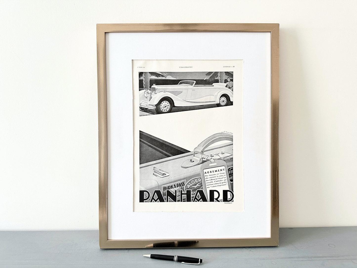 Authentic 1930s Vintage Panhard Car Ad: French Supercar Drawing, Garage Wall Art