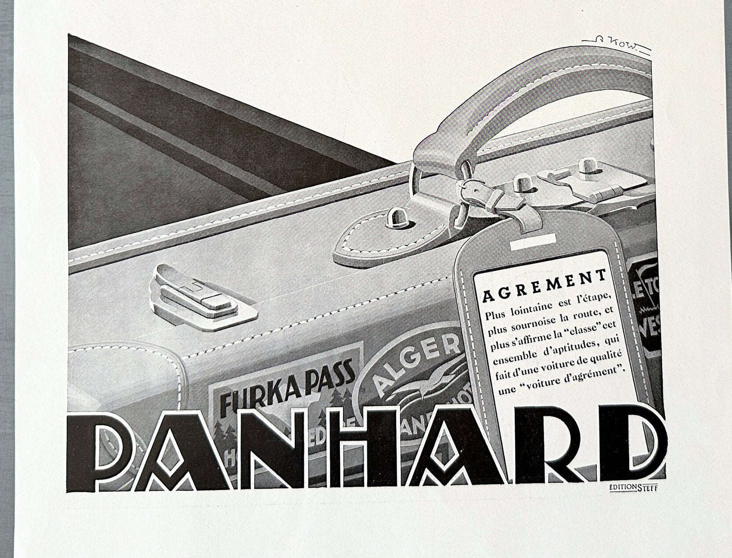 Authentic 1930s Vintage Panhard Car Ad: French Supercar Drawing, Garage Wall Art