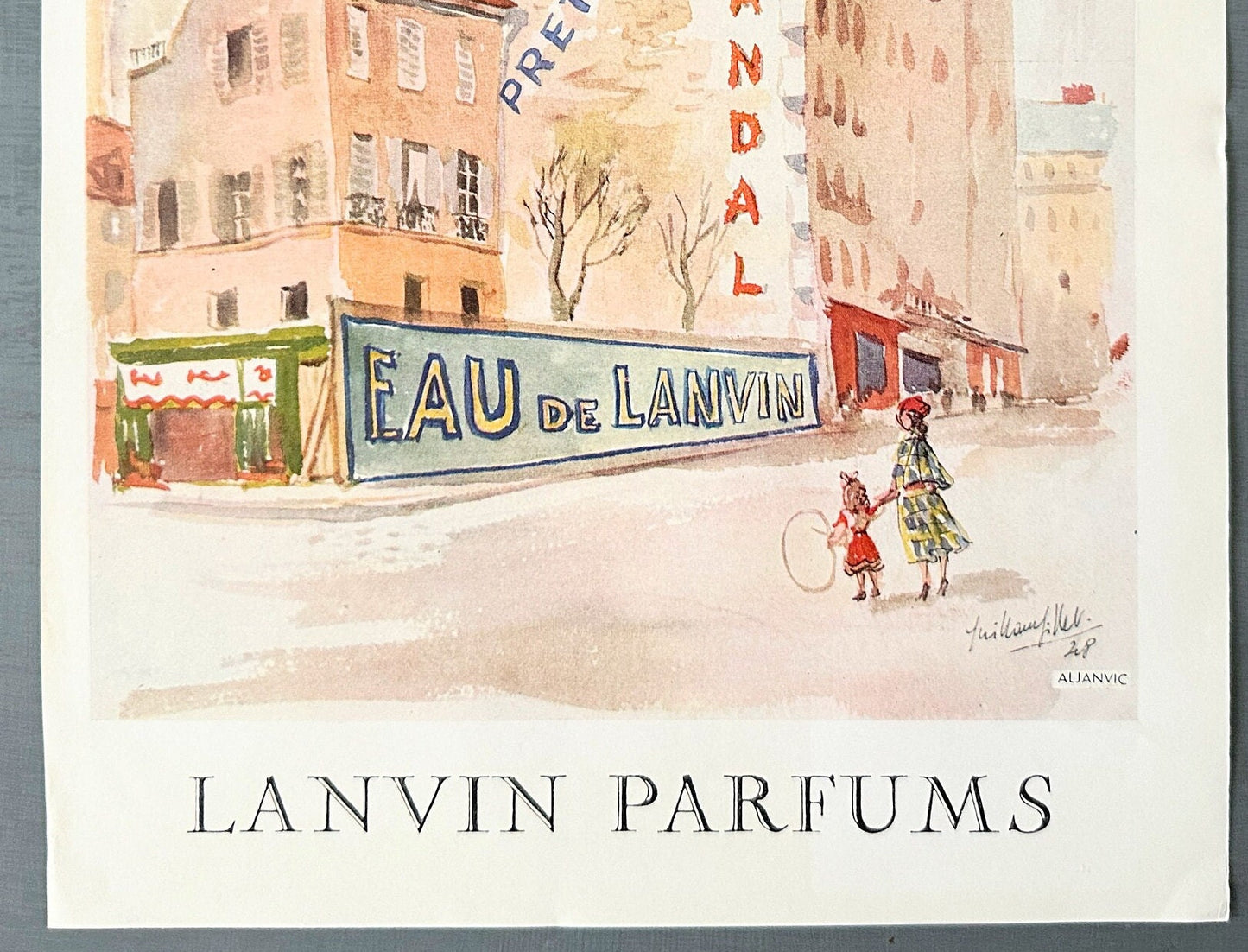 Authentic 1950s Vintage Lanvin Perfume Ad Print: Signed G Gillet, Parisian Street Wall Art