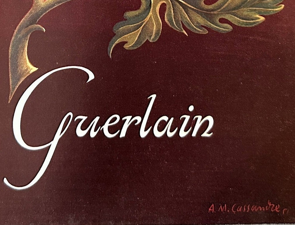 Authentic 1950s French Vintage Guerlain Perfume Advertisement Print, Boho Red Flower Poster