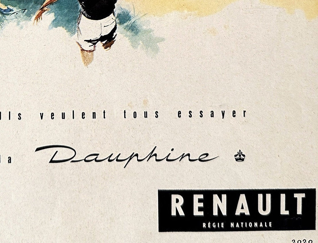 Original 1950s Vintage Renault Advertisement Print: French Car Wall Art Poster