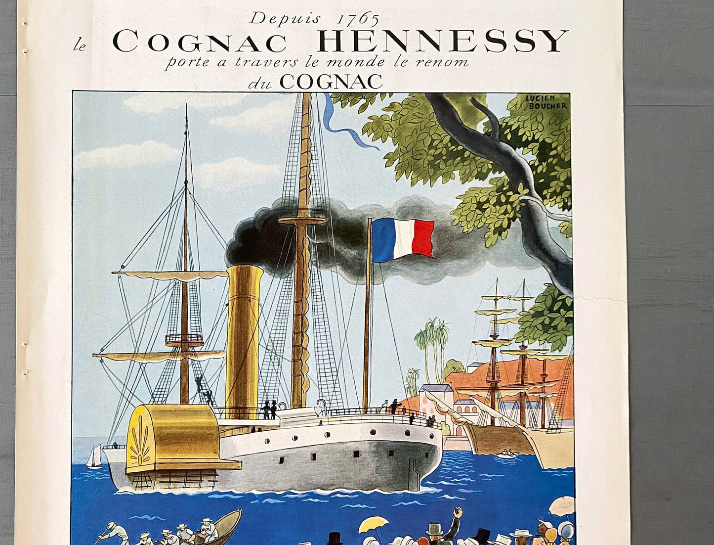 Authentic 1930s Vintage Hennessy Cognac French Advertisement Poster: Lucien Boucher Art Nouveau Print