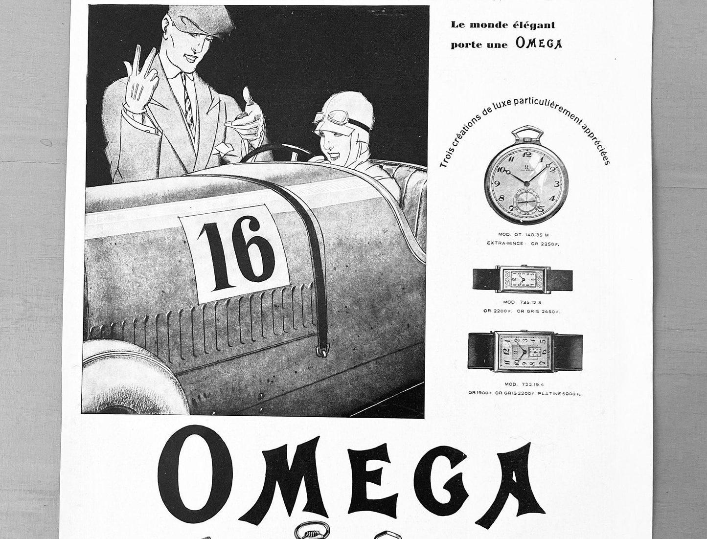 Vintage Omega Swiss Watch Ad Print: Racing Car Poster by Rene Vincent