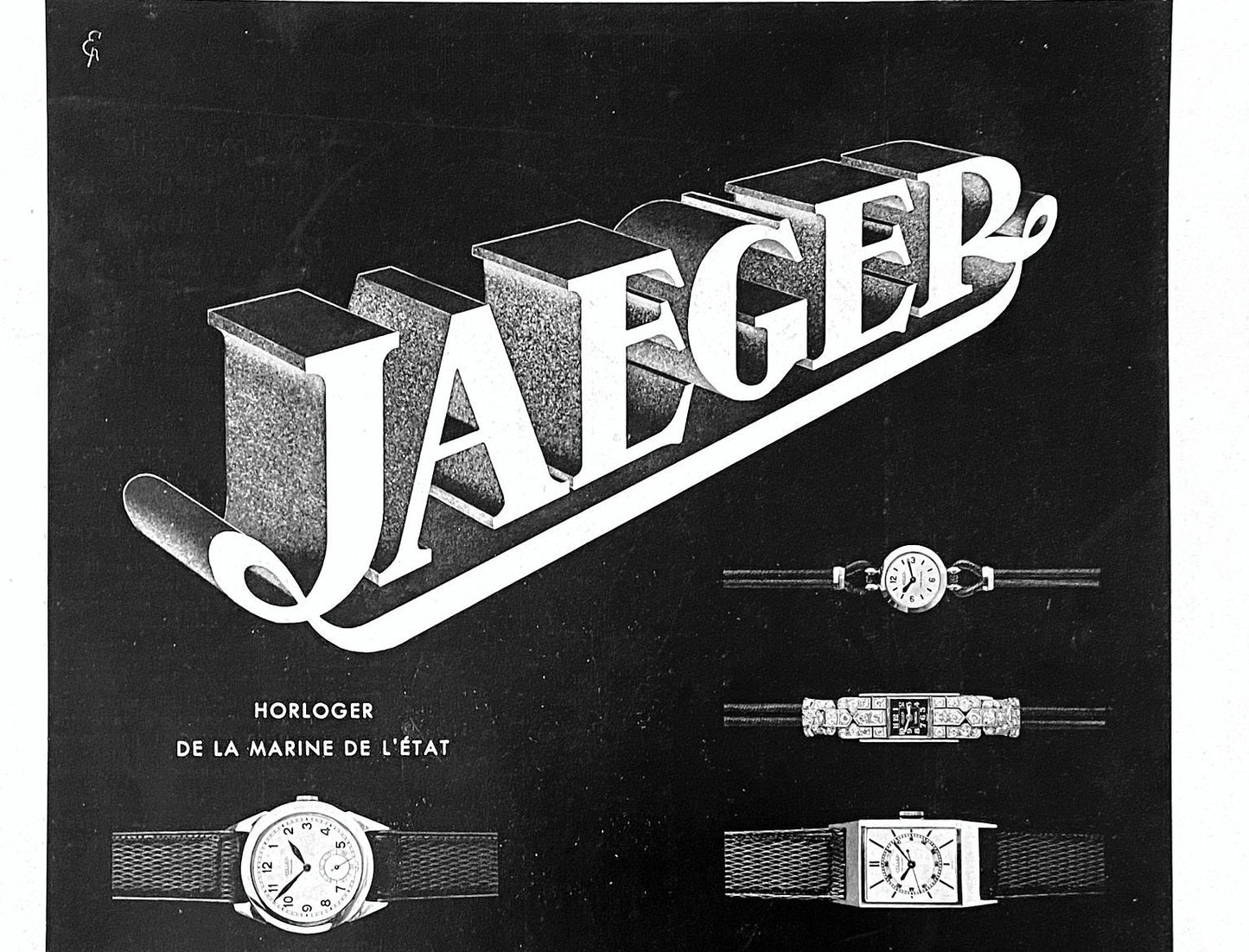 Authentic 1930s Vintage Jaeger Swiss Watch Ad Print: Rare Art Deco Poster