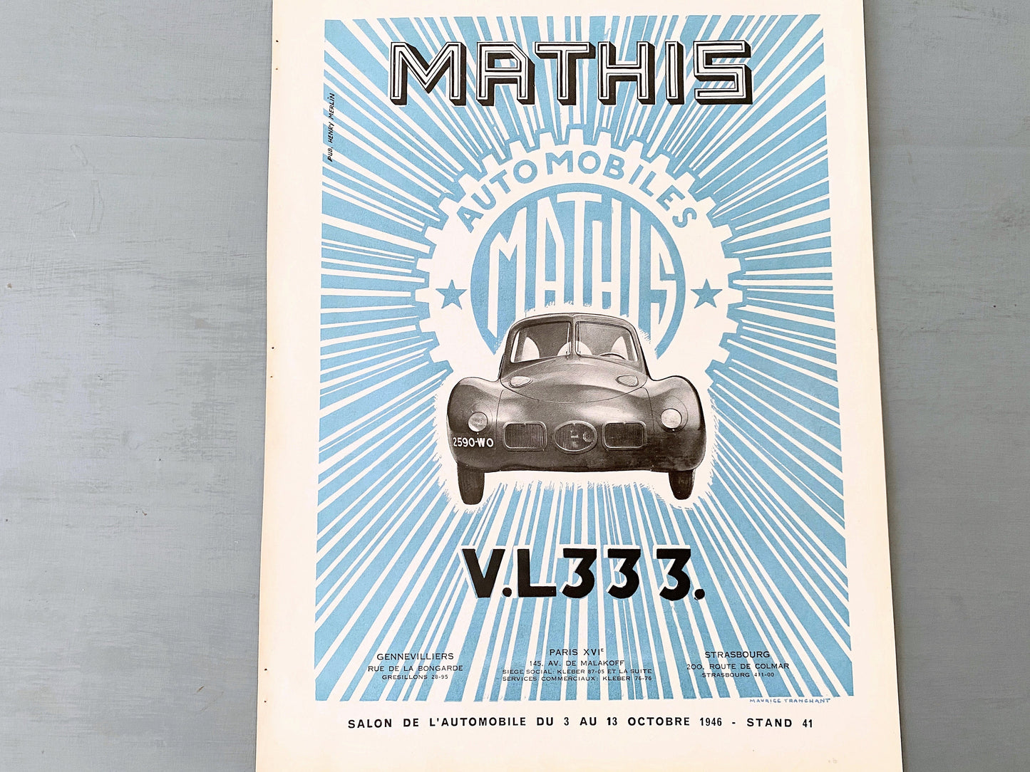 Authentic 1930s Vintage Mathis Car Ad Poster: French Automobile Art Deco Print