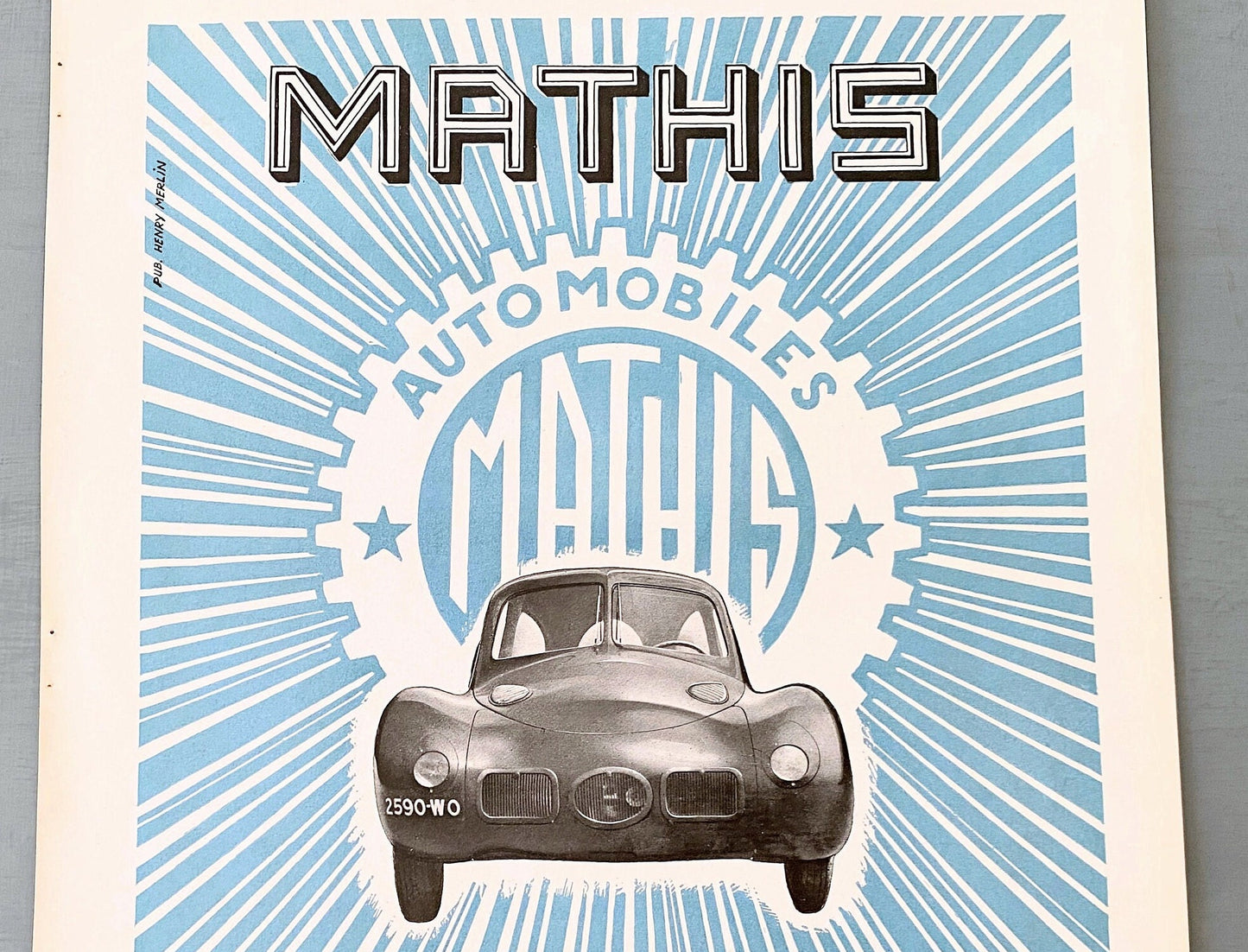 Authentic 1930s Vintage Mathis Car Ad Poster: French Automobile Art Deco Print