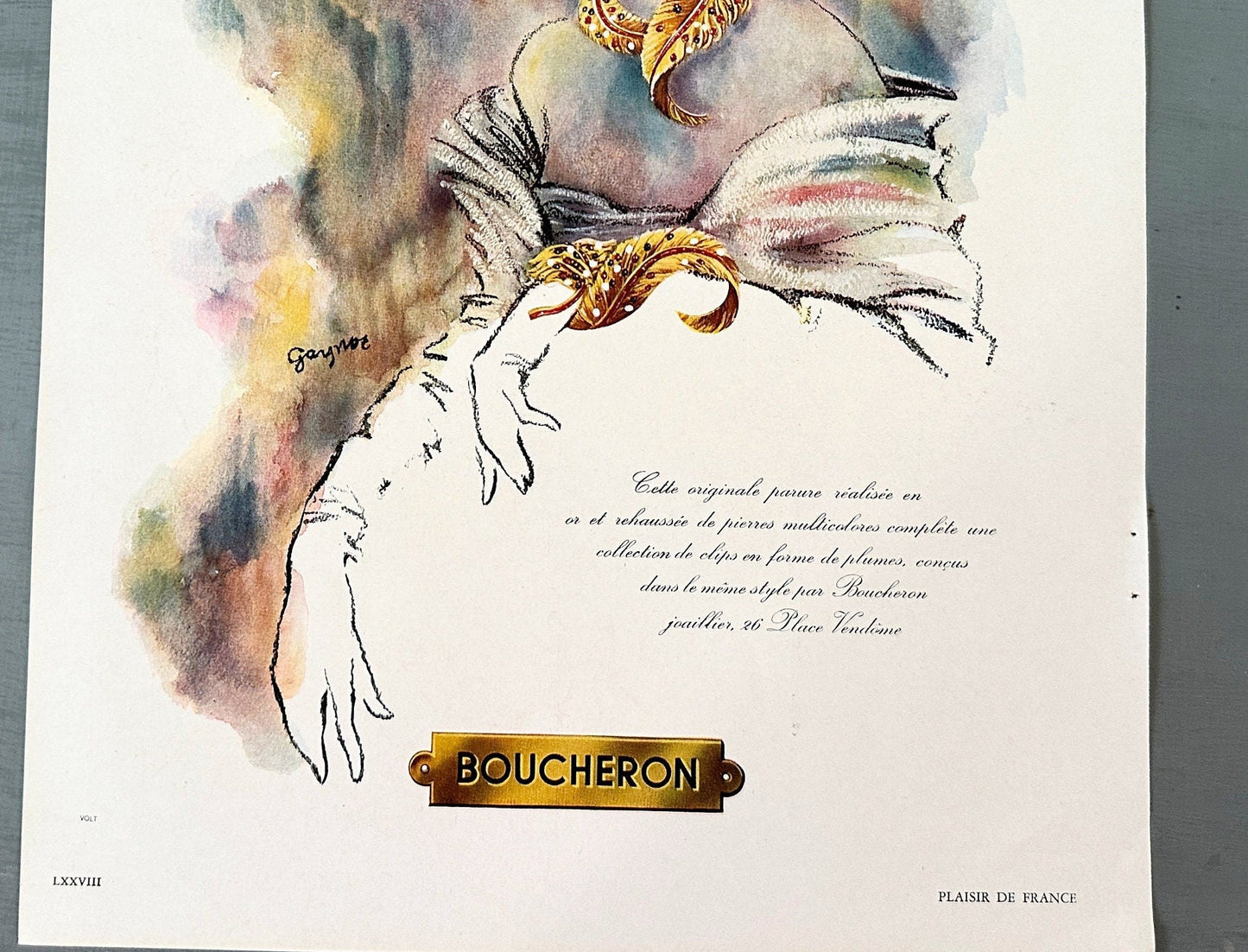 Authentic 1950s Vintage Boucheron Jewelry Print: Rare French Advertisement, Paris Glam Woman Portrait