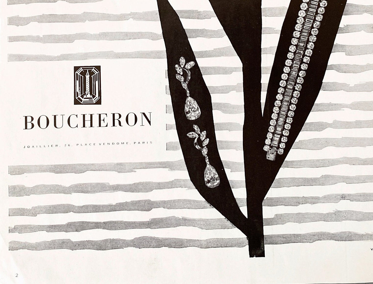 Authentic 1950s Vintage Boucheron Jewelry Ad Print: Paris Fashion Wall Art