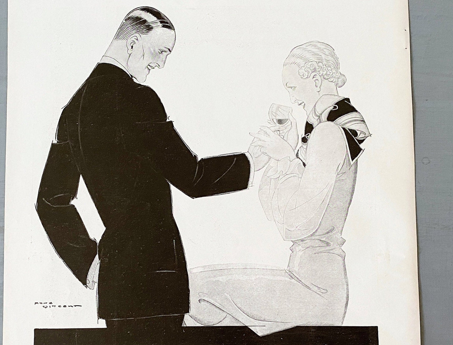 Authentic 1930s Byrrh Aperitif Ad Print: Art Deco Cocktail Poster, Signed Rene Vincent